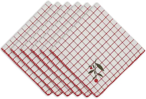 Vista 10 de DII Holiday Sprigs - Mesa de comedor y decoración de cocina, juego de servilletas, 20 x 20, cuadros Dobby rojos y blancos, 6 piezas