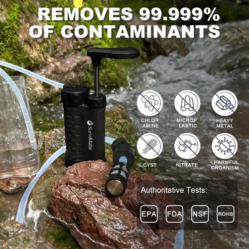 Vista 5 de SurviMate Bomba de supervivencia del purificador de agua,Sistema purificador de agua de 5 etapas de 0.01 micrones,Bomba de mano Filtro de agua