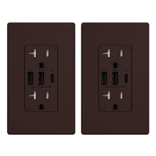 Vista 18 de ELEGRP Tomacorrientes USB, toma de pared de 3 puertos, toma eléctrica de 30 W 6.0 A resistente a manipulaciones, toma de corriente de 15 amperios