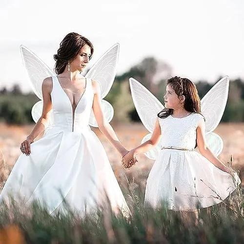 Vista 6 de KUTDEP Alas de hadas para disfraz, alas transparentes y brillantes, disfraz de hada de mariposa, Halloween, alas de ángel para niños, niñas y mujeres