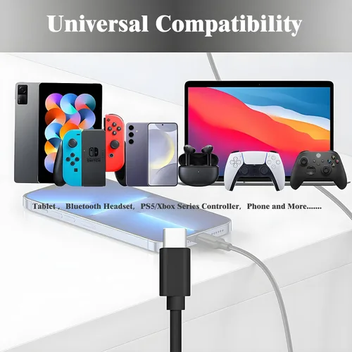 Vista 4 de Cable de carga para Xbox Series S/X, controlador PS5/PS5 Pro, Xbox Elite Series 2, cable de carga USB tipo C Switch Pro de 6.6 pies