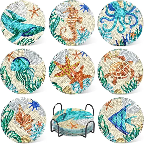 Vista 9 de UPINS 8 piezas de posavasos de arte de diamante bohemio para bebidas, kits de arte de diamante DIY para adultos, niños, principiantes, suministros