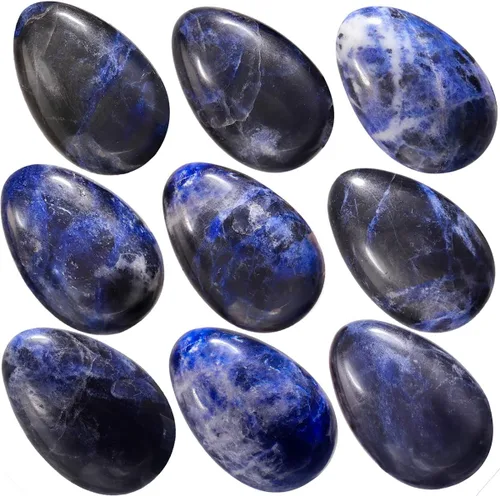 Vista 5 de TUMBEELLUWA Kit de 4 huevos de piedra de cristal de Reiki, piedras naturales pulidas para el bolsillo de la palma para eliminar el estrés, sodalita