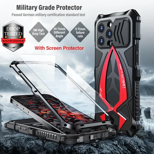 Vista 2 de Armor - Funda protectora para iPhone 13 de grado militar, cubierta de cuerpo completo, parachoques de aluminio, silicona incorporada, a prueba