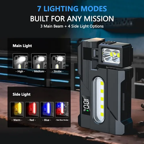 Vista 5 de LETOUR Luz de trabajo magnética recargable LED 2000LM potentes linternas RGB, mini linternas planas portátiles, IP68 impermeable multimodo magnético
