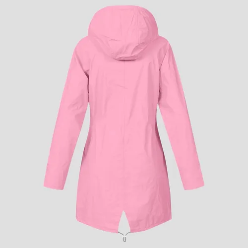 Vista 3 de Chaqueta de lluvia para mujer, ligera, impermeable, plegable, con capucha, cortavientos ajustable, resistente al viento, para exteriores