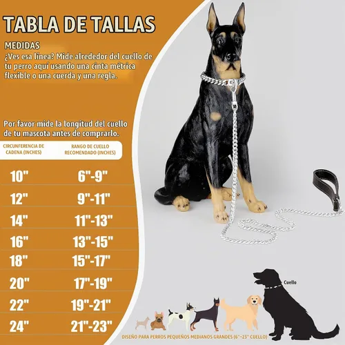 Vista 6 de Collar de cadena para perro, collar de acero inoxidable resistente de 0.394 pulgadas con eslabones cubanos, cadena de metal para perro con hebilla a