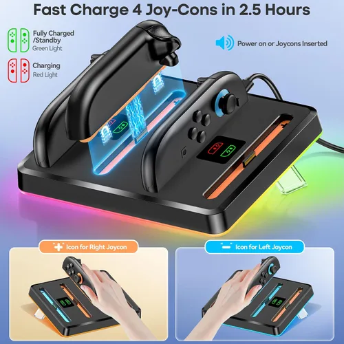 Vista 2 de Switch 2 Joycon Controller Base de carga compatible con Nintendo Switch, cargador magnético de carga rápida Joycon 2 controladores, estación