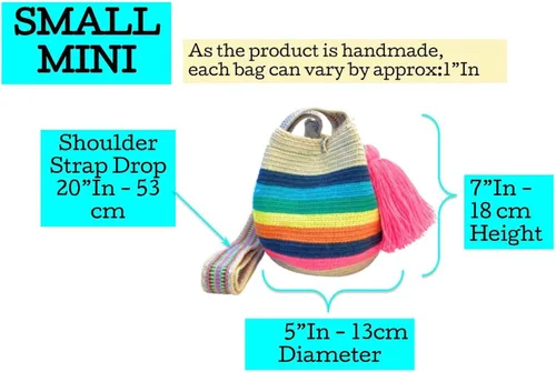 Vista 3 de Original Wayuu Mochila Bag For Women, Colombian boho bags, Handmade With Big Nice-Looking Tassels