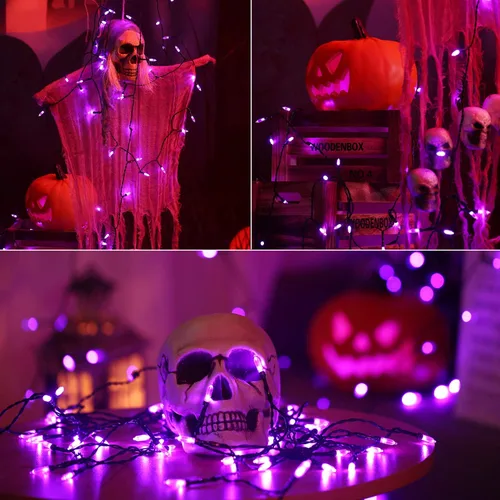 Vista 4 de BrizLabs - Luces de Halloween moradas, 100 luces LED de 33 pies, cadena de luces con 8 modos y temporizador, luz de árbol morada