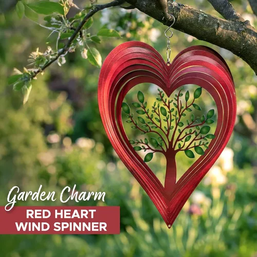 Vista 2 de Molinillos de viento de corazón para exteriores, regalos de cumpleaños para mujeres, mamá, abuela, esposa, 12 pulgadas, de acero inoxidable 3D