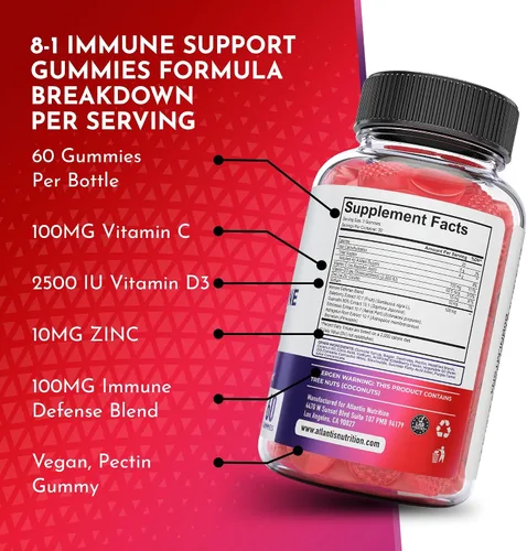 Vista 8 de Atlantis Nutrition Gomitas de apoyo inmunológico 8 en 1 con saúco Suplemento inmunológico con saúco, quercetina, zinc, vitamina C - Potenciadores