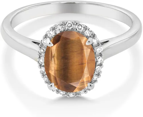 Vista 21 de Gem Stone King Anillo de compromiso ovalado de oro blanco de 10 quilates con piedra natal y halo de diamantes Ovalado de 0.354 x 0.276 in Anillo