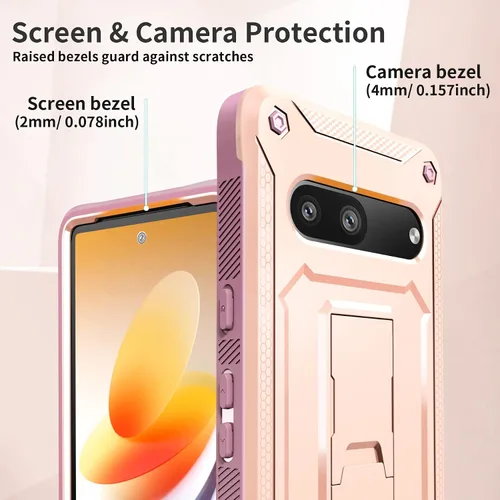 Vista 3 de URBANITE Funda protectora resistente a prueba de golpes para Google Pixel 7, de grado militar, con protector de pantalla y soporte (rosa)