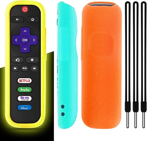Vista 6 de Wevove - Juego de 3 fundas para control remoto Roku, compatible con TCL Roku Smart TV Steaming Remote, controlador protector de silicona, funda