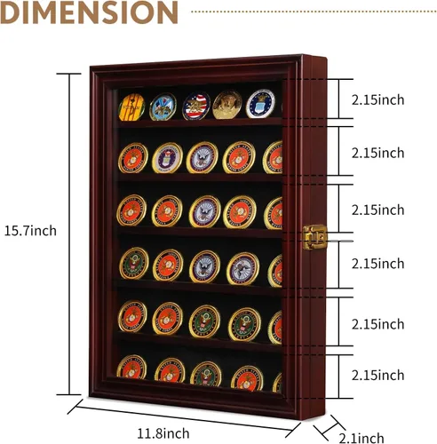 Vista 2 de ARTAWEIN Expositor de monedas de desafío militar con cerradura con cerradura con 2 estantes extraíbles y estantes extraíbles de 2 ranuras y puerta