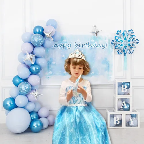 Vista 2 de FUMY Vestido de princesa Elsa para niña de 3 a 8 años, disfraz de Navidad, fiesta de cumpleaños, vestido con corona, peluca, varita y guantes