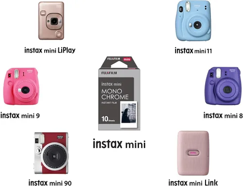 Vista 5 de Fujifilm Instax Mini - Juego de 3 unidades de película instantánea monocromática, monocromática (10 x 3 = 30) # 337556 para impresora Mini 90 8 70