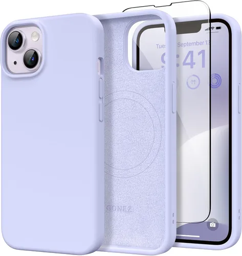 Vista 110 de GONEZ Funda magnética para iPhone 14, compatible con Magsafe, con protector de pantalla + protector de cámara, forro de microfibra antiarañazos