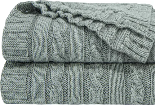 Vista 20 de NTBAY Manta de punto trenzado de 100 % algodón puro, súper suave y cálida de 51 x 67 pulgadas, para sofá, silla, cama, extra acogedora, lavable a