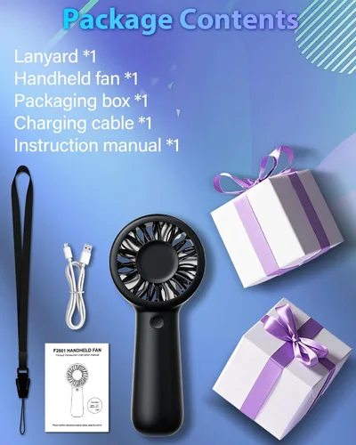 Vista 7 de Ventilador de mano portátil, pequeño ventilador de mano turbo personal, potente, refrescante, cordón, recargable por USB, 5 velocidades, maquillaje