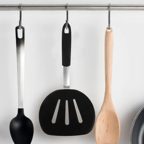Vista 3 de Kichvoe Flipper - Espátula de silicona para wok, mango de acero inoxidable, espátula ancha para panqueques, pala, antiadherente, utensilios