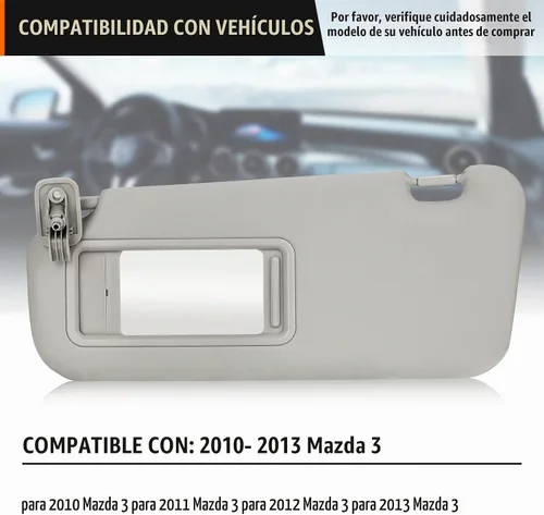 Vista 2 de Visera solar para Mazda 3 2010-2013, lado izquierdo del conductor, repuesto de visera solar gris BBM2-69-320C-75