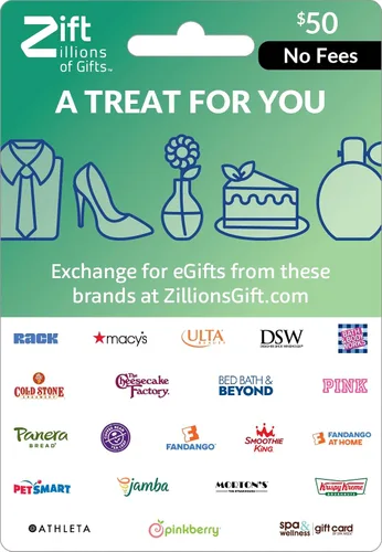Vista 3 de Zift Zillions of Gifts A Treat for You Shopping & Dining Physical Gift Card - $25