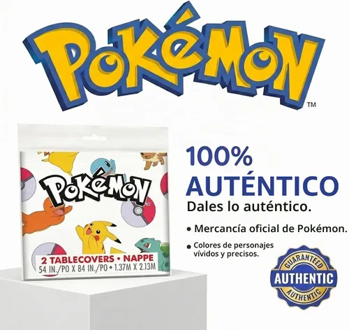 Vista 3 de Paquete de 2 manteles de Pokémon, decoraciones de cumpleaños de Pokémon