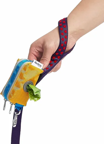 Vista 3 de Dispensador de bolsas de basura para perros estilo arándano, amarillo mostaza, dispensador de bolsas de basura de bloque de color con 2 cremalleras