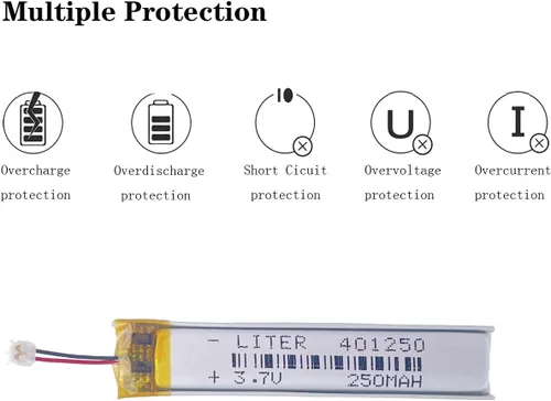 Vista 3 de Batería recargable de polímero de iones de litio de 3.7V 401250 250mAh con conector JST ACH-0.039 in