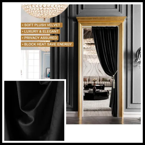 Vista 5 de XTMYI Paneles de Cortinas de Puerta Opacas de Terciopelo para Dormitorio, Aislamiento Térmico de Invierno Cálido con Pestaña Trasera y Bolsillo