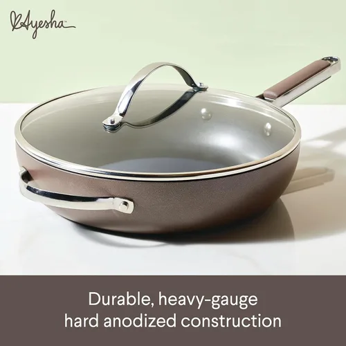 Vista 3 de [Usado] Ayesha Curry Kitchenware 80293 - Sartén profesional anodizada dura antiadherente con tapa y mango auxiliar, 12.25 pulgadas, color carbón