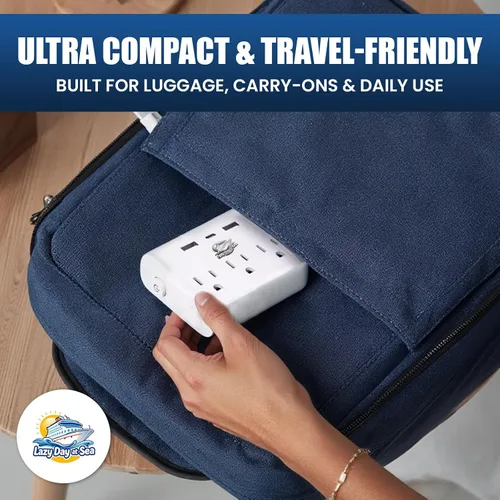 Vista 7 de Regleta de alimentación sin sobretensión (6 en 1) compatible con cruceros con 3 salidas de CA, 2 puertos USB y 1 USB-C, 2500W, carnaval, noruego