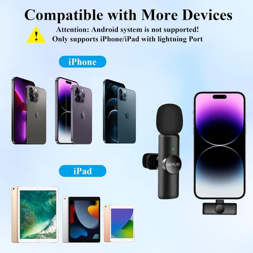Vista 6 de Paquete de 2 micrófonos Lavalier inalámbricos profesionales para iPhone para iPad, calidad de sonido nítida con reducción de ruido, micrófono