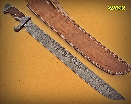 Vista 3 de SW-02 Espada hecha a mano de acero de Damasco de 23 pulgadas - Hermoso mango de micarta marrón yute