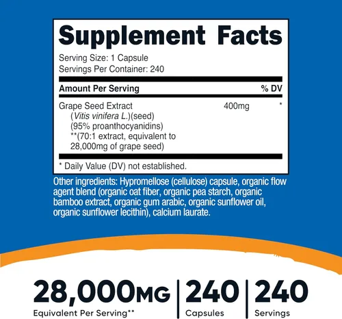 Vista 2 de Nutricost - Extracto de semilla de uva 28,000 mg, 240 cápsulas - Sin OMG, sin gluten, apto para vegetarianos