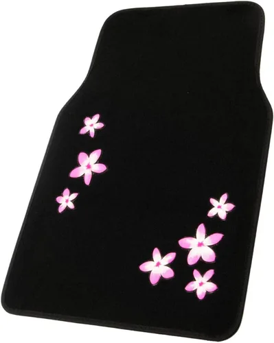 Vista 2 de BDK Alfombras con diseño floral de flores rosas para automóvil, camioneta, camión, SUV, juego completo de 4 piezas delanteras y traseras con Floral