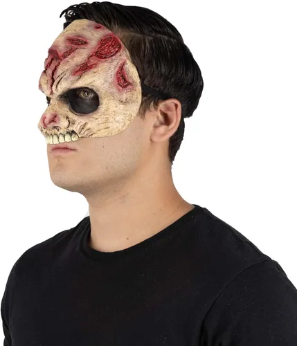 Vista 5 de Máscara de media máscara de Ghoulish Prodcutions. Máscara de zombi aterradora. Máscara de medio látex de zombi. Máscara de látex de talla única