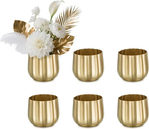 Vista 11 de NUPTIO Jarrones Dorados Pequeños para Centros de Mesa: 2 Piezas Jarrón de Trompeta de Flores Vintage de 3.94 Pulgadas Jarrón de Compota de Metal