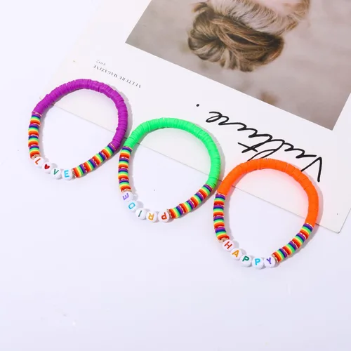 Vista 250 de Surfer Heishi - Pulseras apilables para mujer, apilables, de vinilo arcoíris, disco de arcilla, pulseras elásticas para la amistad, joyería bohemia
