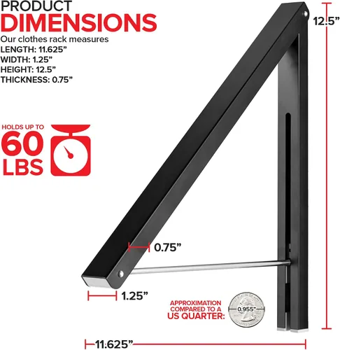 Vista 2 de Percha Única Plegable para Ropa, Perchero Retráctil de Pared para Secador de Ropa, Barra Colgante para Secar, Pequeños Estantes Plegables para Ropa