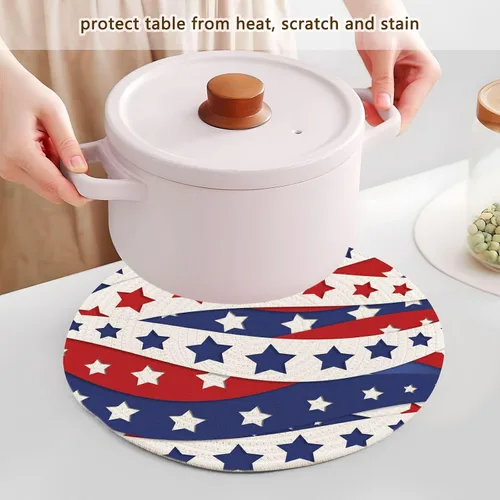 Vista 5 de Salvamanteles de microondas con diseño de estrellas y rayas, color rojo, 3 piezas, resistente al calor, para platos calientes, para tetera