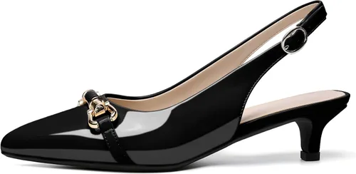 Vista 2 de AUMOTED Zapatos de tacón bajo para mujer, con hebilla y lazo, correa en el tobillo, zapatos de vestir para oficina, fiesta, boda, 1.6 pulgadas
