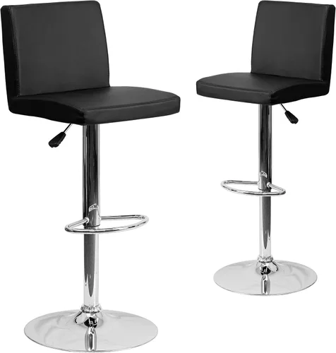 Vista 9 de Flash Furniture Taburete de bar contemporáneo de vinilo negro ajustable con panel trasero y base cromada (paquete de 1)