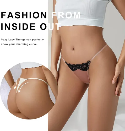 Vista 3 de SHARICCA Sexy Lace G-String Thongs for Women Stretch T-Back Tangas Low Rise Panties Underwear Multiple Pack