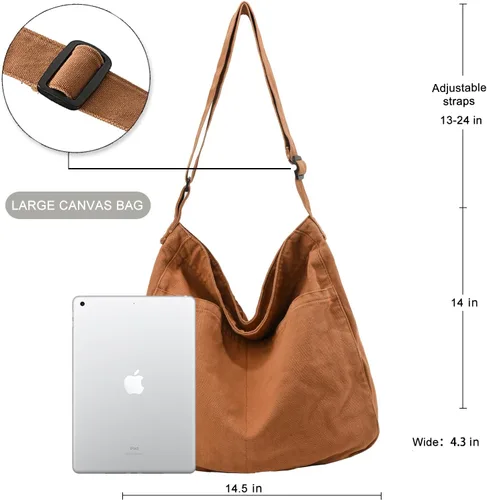 Vista 2 de Bolsa de lona casual Hobo Crossbody bolsa de hombro para mujeres y hombres, bolso grande bolso mensajero bolsa de viaje trabajo