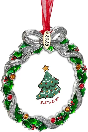 Vista 2 de Adorno de Árbol de Navidad Marco de Fotos Colgante de Metal Pendiente Festivo de 6.35 cm Adorno Decorativo de Mascotas, Primera Navidad del Bebé
