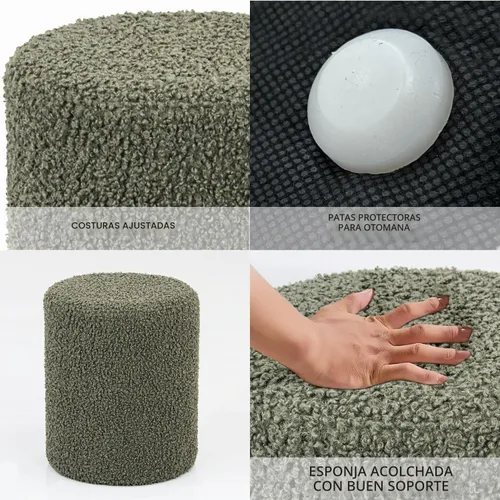 Vista 3 de O2B Otomana redonda moderna con asiento acolchado suave – Silla de tocador multifuncional, taburete tapizado reposapiés para sala de estar