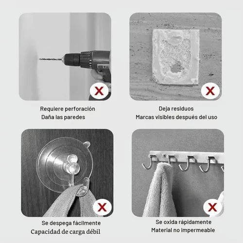 Vista 4 de Gancho adhesivo de pared, juego de ganchos autoadhesivos resistentes y engrosados, 16 piezas, carga máxima de 33 libras, transparente, impermeable